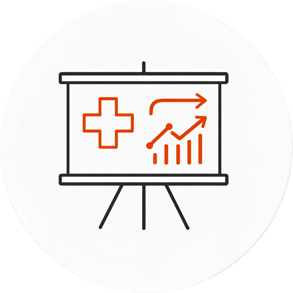 Icon showing a clinical examination of teeth and surrounding area